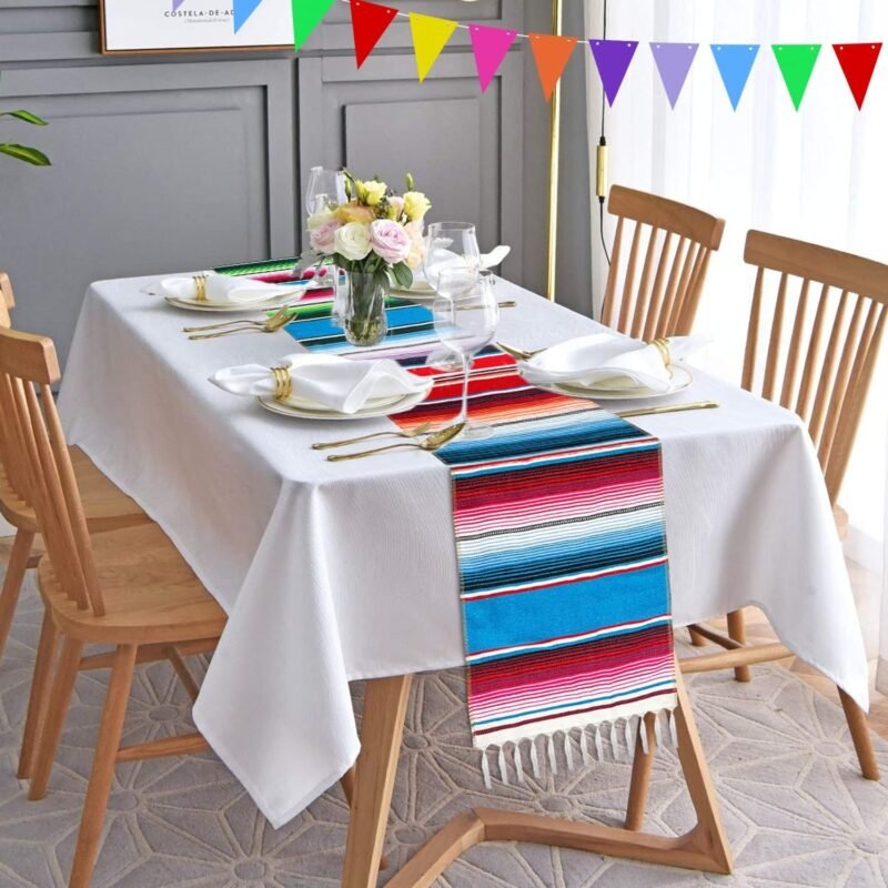 TURNMEON 5 Pack Mexican Table Runner 14 x 106 Inch Large Cinco de Mayo Decorations Serape Table Runners for Fiesta Party Decorations Mexican Theme Party Supplies Fun Taco Tuesday Birthday Carnivals - Image 6