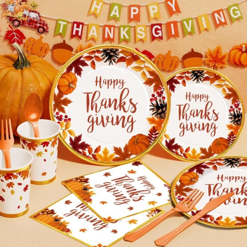 IMISHM Thanksgiving Party Decorations With plates and napkins Backdrop Balloon Garland Kit Autumn Disposable Dinnerware For Thanksgiving Party Supplies Friendsgiving Decorations - Image 4