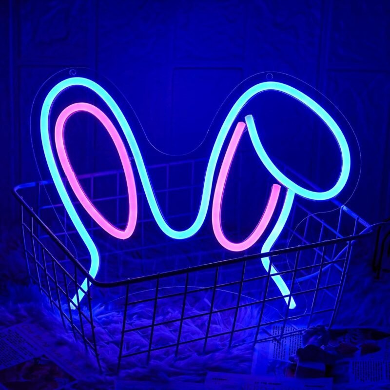 Easter Bunny Neon Sign - Pink Blue Rabbit Ears Light, Dimmable Cute LED Wall Decor for Children's Room, Easter Day Decoration, Gifts, Birthday Parties - Image 4