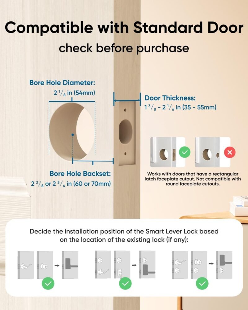 eufy Smart Lock C33, Keyless Fingerprint Door Lock with Handle, Integrated Wi-Fi, Remote Control via App, Biometric Entry Knob, Auto-Locking, IP53 Waterproof (2025 New Version) - Image 6