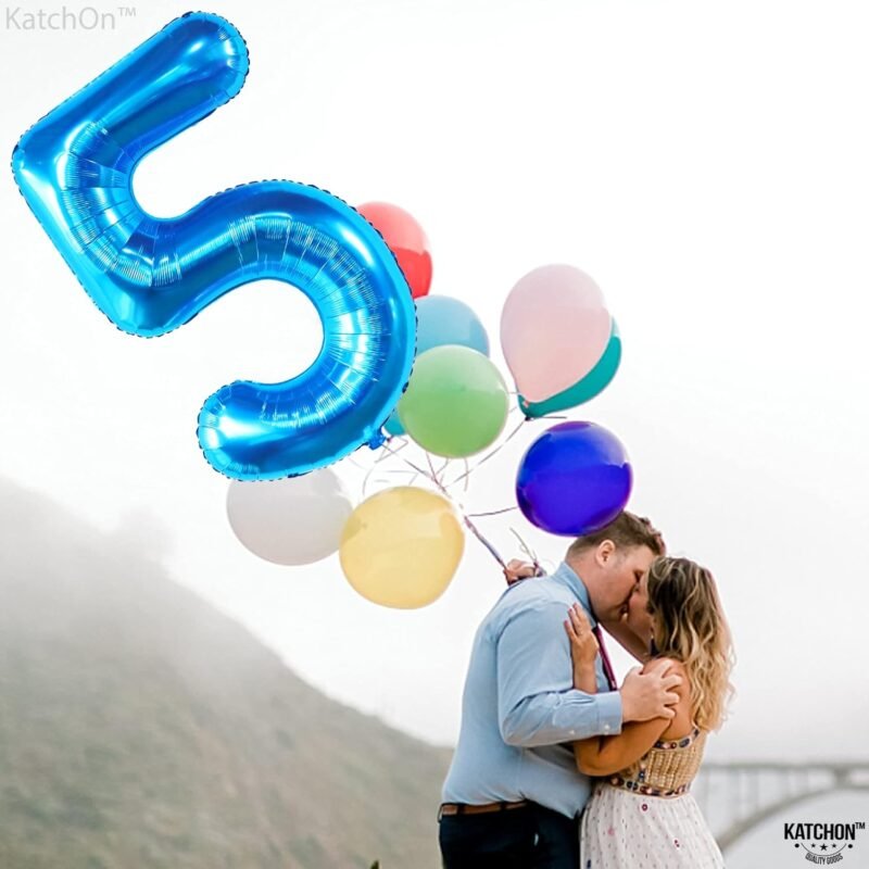 KatchOn, Giant Blue Five Balloon Number - 40 Inch | Number 5 Balloon, 5th Birthday Decorations for Boys | Blue 5 Shark number Balloons | 5 Year Old Balloon for Birthday party | Anniversary Supplies - Image 8
