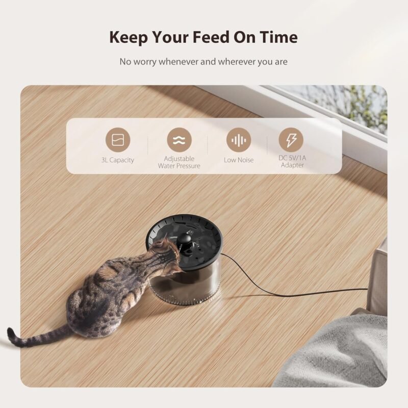 Automatic Cat Feeder and Water Fountain, Timed Pet Dry Food Dispenser, Programmable Portion Control, 1-6 Meals Per Day, Cat Fountains for Drinking with Filter, Small Pets (3L Combo) - Image 6