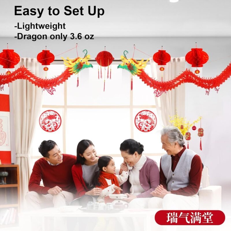 2025 Chinese New Year Gragon Lanterns Set - 38 Pieces Lunar New Year Paper Dragon Lanterns - Symmetric Gragon Garland Hanging Decorations Set for 2025 Spring Festival Party Decor - Image 4
