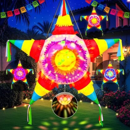 KOOY 5FT Cinco De Mayo Inflatables Fiesta Party Decorations Blow Up Star Pinata May 5 Mexican Decor with LED Lights for Holiday Outdoor Garden Lawn Yard