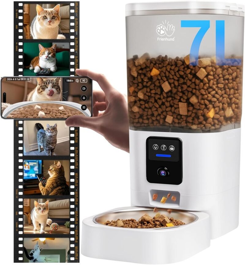 Automatic Cat Feeder with 2K Camera: 5G WiFi Automatic Dog Feeder with Night Vision, Auto Cat Food Dispenser with 7L Large Pet Food Storage Container for Multiple Pet,Detachable for Easy Clean -29 Cup