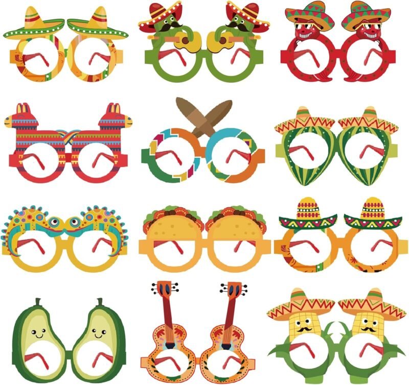 12 Pcs Cinco De Mayo Plastic Party Glasses Frames, Cactus Taco Pinata Fiesta Eyeglasses For Mexican Fiesta Party Decorations, Cinco De Mayo Party Photo Booth Props - Image 2