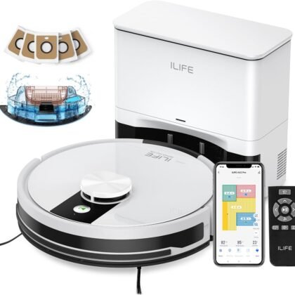 ILIFE A12 Pro Robot Vacuum and Mop Combo, Self Emptying Station for 60 Days, LiDAR Navigation, Home Mapping, No-Go Zones, 2.4G WiFi/App/Alexa/Remote Control, for Hard Floors, 110V