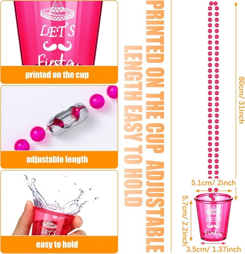 12 Packs Let's Fiesta Shot Glass Necklaces Bead Cinco De Mayo Necklace Plastic Shot Glasses Party Necklaces Mexican Cup for Bachelorette Fiesta Party Favors Supplies, Multi Color - Image 2