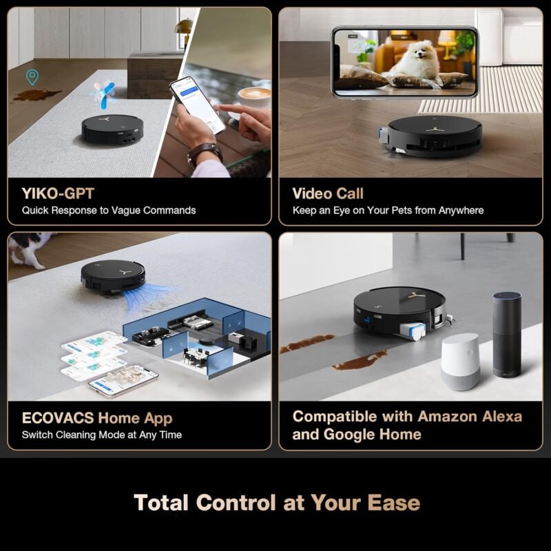 ECOVACS DEEBOT X8 PRO OMNI Robot Vacuum and Mop, 18000Pa, OZMO ROLLER Instant Self-Washing Mopping, 167℉ Hot Water Mop Washing, Auto Cleaning Solution Adding, Hot Air-Drying, Self-Emptying, Black - Image 6