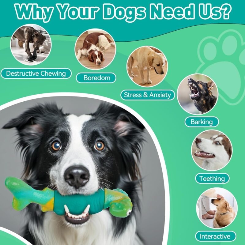 Dog Toys for Aggressive Chewers, Interactive Dog Chew Toys for Large Dogs, Indestructible Squeaky Toys to Keep Them Busy, Tough Toys for Medium/Large Breed (Green) - Image 3