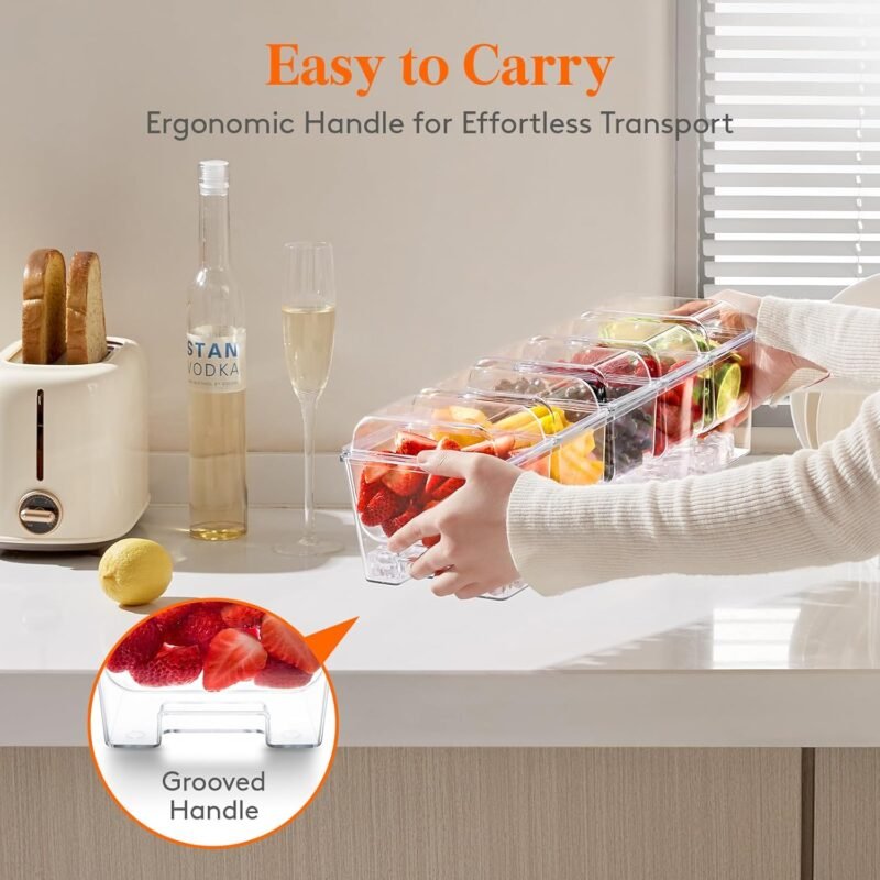 Lifewit Ice Chilled Condiment Caddy with 5 Containers(2.5 cup), Condiment Server with Separate Lids, Serving Tray Platter with Removable Dishes for Bar Accessories, Fruit, Salad, Taco, Party Garnish - Image 8