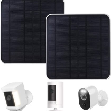 Ring Solar Charger,5W Ring Solar Panel Compatible with Ring Stick Up Cam/Spotlight cam，Weatherproof Ring Camera Solar Panel with 10FT Cable(2Pack White)