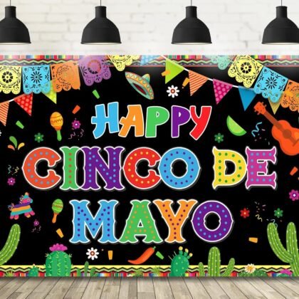 Cinco de Mayo Backdrop Mexican Fiesta Photo Booth Banner, 71x43 Inches Party Decoration for Festivals Events