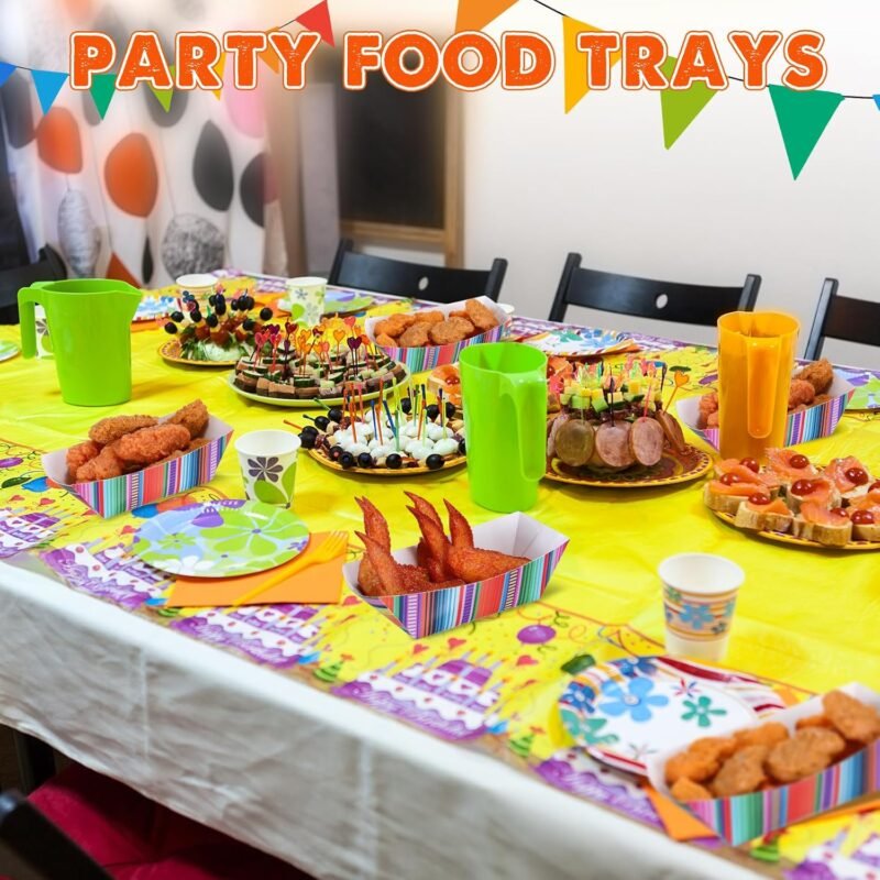 100 Pcs Mexican Nacho Trays Disposable Food Trays Fiesta Party Decorations Assembled Paper Snack Trays Taco Boats for Candy Hot Dog Cinco De Mayo Birthday Mexican Party Supplies (2 lb) - Image 4