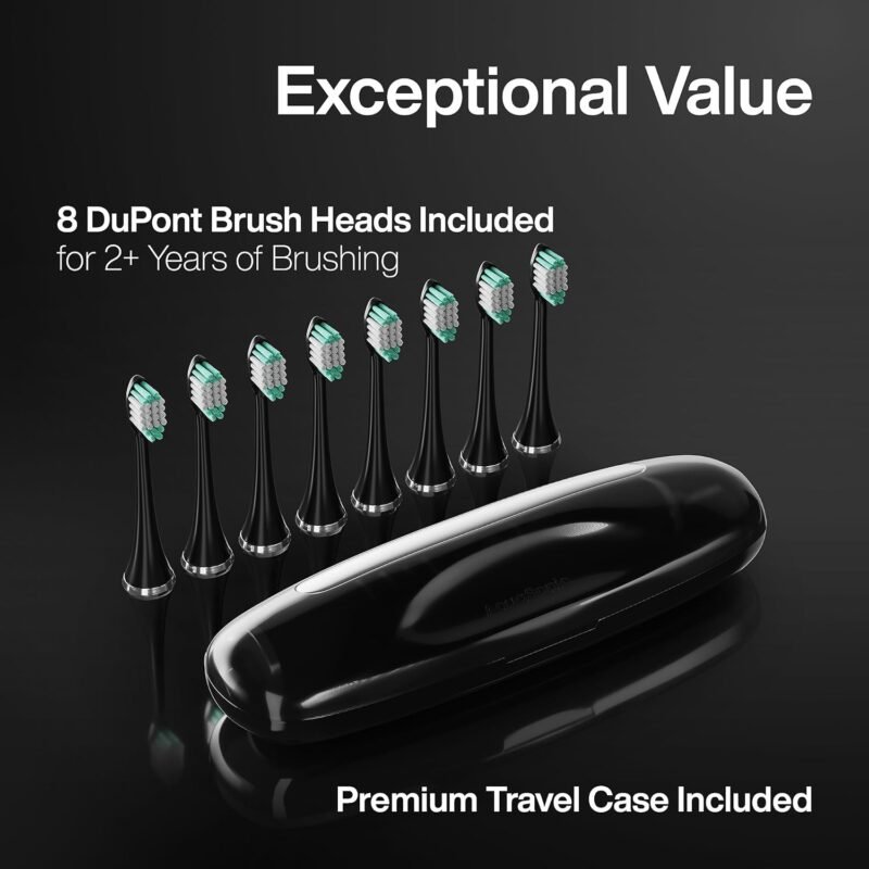 Aquasonic Black Series Ultra Whitening Toothbrush – ADA Accepted Electric Toothbrush- 8 Brush Heads & Travel Case – 40,000 VPM Electric Motor & Wireless Charging - 4 Modes w Smart Timer - Image 5