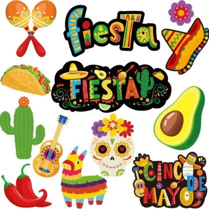 Seajan 200 Pcs Let's Fiesta Cut-Outs Versatile Colorful Cinco De Mayo Festival Cut-Outs Mexican Decorations for Mexican Themed Party Birthday Supplies