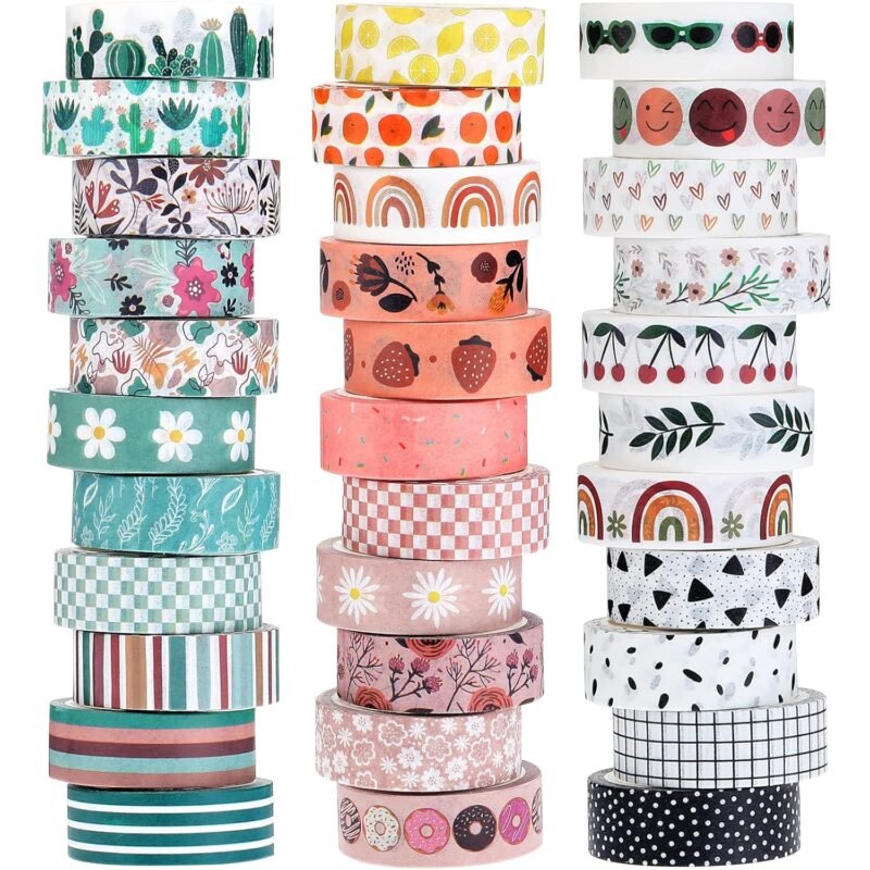 TaoBary 33 Rolls Holiday Plaid Washi Tape, 15 mm Seasonal Washi Tape Set Bohemian Colorful Vintage Cute for Card Wrapping Craft(Bohemia Style)