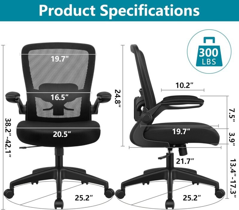 FelixKing Office Chair, Ergonomic Desk Chair Breathable Mesh Chair with Adjustable High Back Lumbar Support Flip-up Armrests, Executive Rolling Swivel Comfy Task Computer Chair for Home Office - Image 2