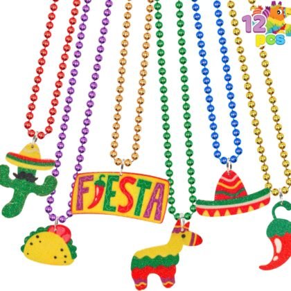 JOYIN 12 PCS Cinco de Mayo Fiesta Necklaces Bead- Mexican Birthday Party Favors Supplies Decorations, Luau Photo Props, Carnivals Event, Taco Tuesday