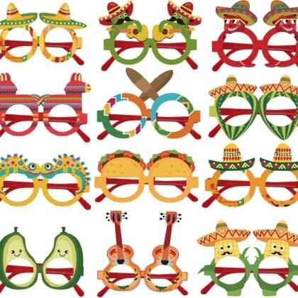 12 Pcs Cinco De Mayo Plastic Party Glasses Frames, Cactus Taco Pinata Fiesta Eyeglasses For Mexican Fiesta Party Decorations, Cinco De Mayo Party Photo Booth Props
