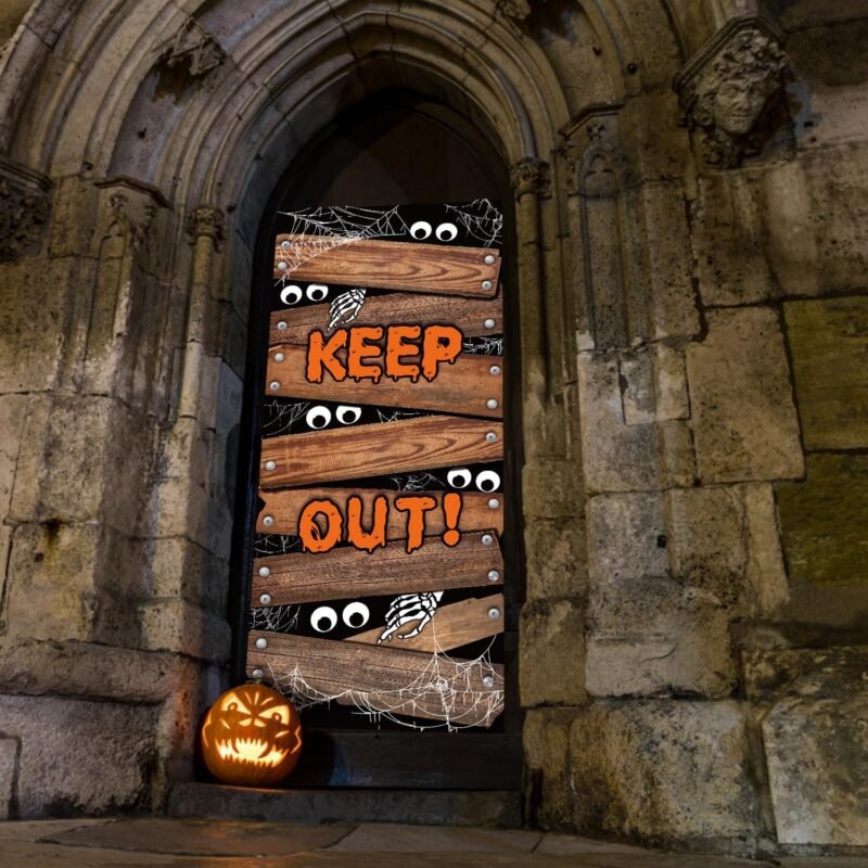 IMISHM Halloween Door Decorations Halloween Door Cover Large Fabric Halloween Decorations for Front Door Halloween Porch Sign for Halloween Party Decorations - Image 3
