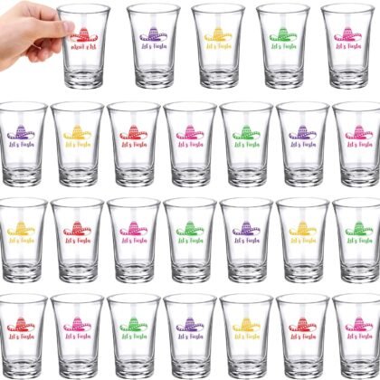 Sunnyray Mexican Party Decorations Let's Fiesta Plastic Shot Glasses 1.2 Ounce Cinco De Mayo Funny Shot Glasses for Adults Taco Birthday Party Favors(25 Pieces)