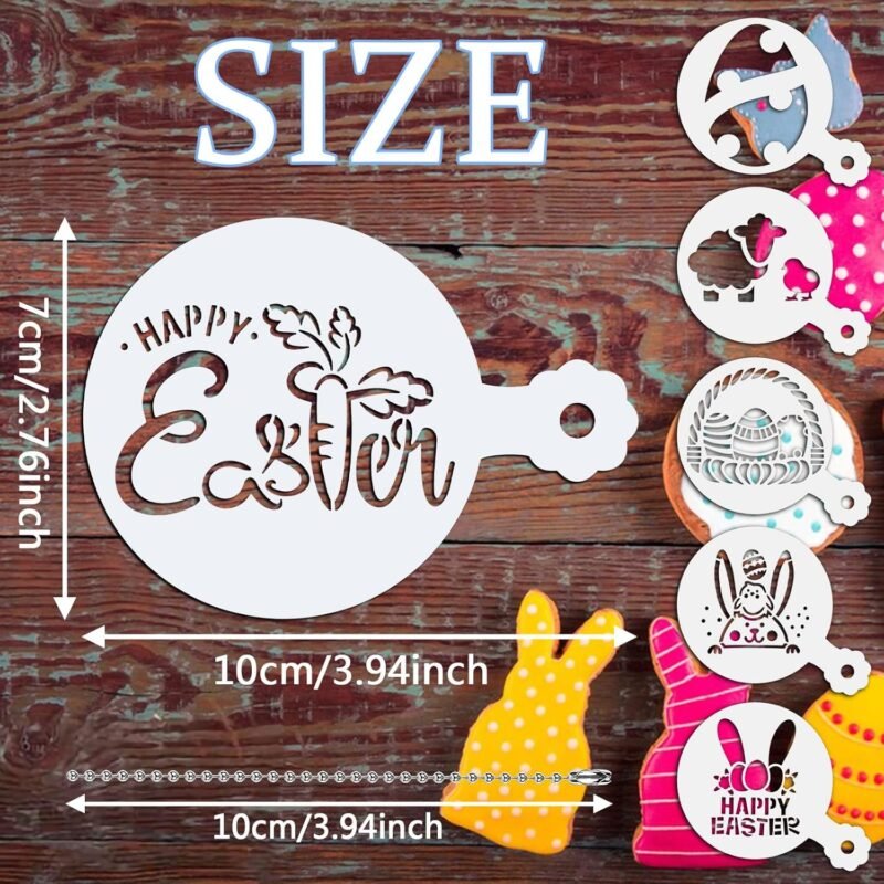JULBEAR Easter Cookie Stencils, 36Pcs Reusable Eggs Bunny Cookie Coffee Stencils Templates Mold Tools for Cookies Baking Painting Dessert Coffee Decoration Easter Party Supplies - Image 2