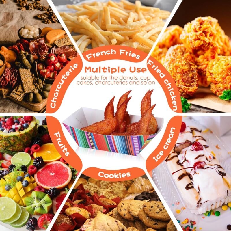 100 Pcs Mexican Nacho Trays Disposable Food Trays Fiesta Party Decorations Assembled Paper Snack Trays Taco Boats for Candy Hot Dog Cinco De Mayo Birthday Mexican Party Supplies (2 lb) - Image 5