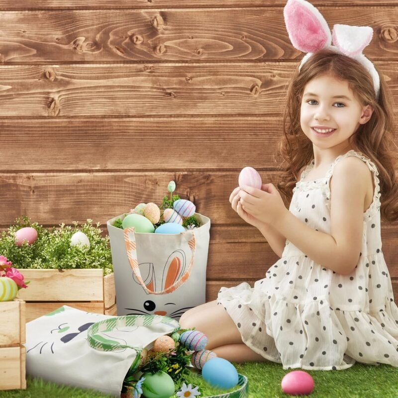 Weewooday 2 Pcs Easter Tote Bags for Kids Easter Canvas Gift Bags Bunny Ears Basket Bags for Boy Girl - Image 5