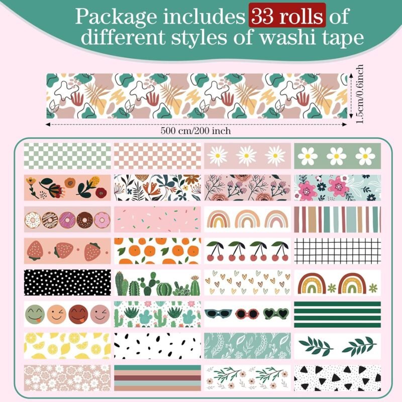 TaoBary 33 Rolls Holiday Plaid Washi Tape, 15 mm Seasonal Washi Tape Set Bohemian Colorful Vintage Cute for Card Wrapping Craft(Bohemia Style) - Image 2