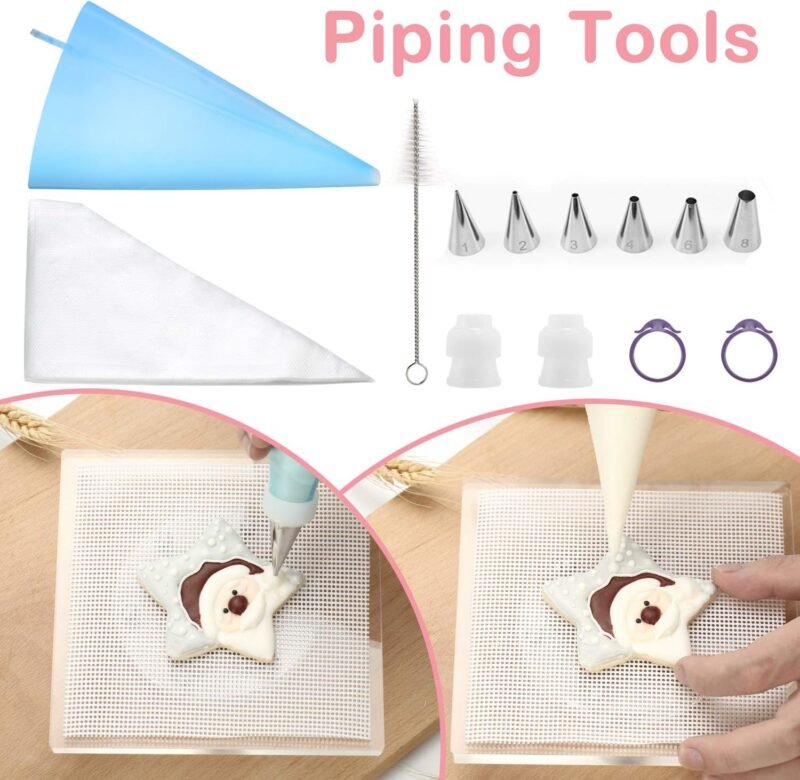 188pcs Cookie Decorating Supplies Kit(ALL-IN-ONE),with 12pcs holiday cookie cutter,Mixing Tools,Piping Tools,Decorating Tools and 100pcs Cookies Bags for Beginners and Decorator - Image 3