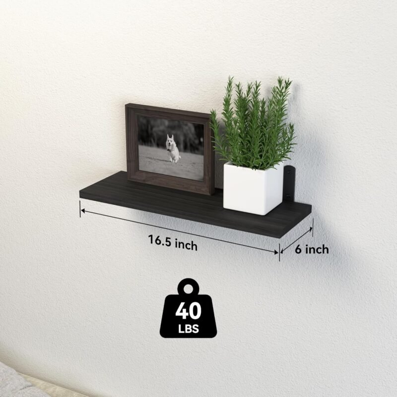 Floating Shelves, 5 Sets Wall Shelves, Wood Floating Shelves for Bedroom Wall Décor, Wall Mounted Floating Bathroom Shelf for Storage, Floating Book Shelf, Living Room – Black - Image 3