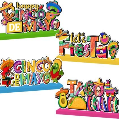 4Pcs Cinco De Mayo Decorations Wooden Centerpiece Happy Cinco De Mayo Party Decorations Fiesta 5 De Mayo Table Topper Photo Props For Mexican Fiesta Party Tiered Tray Decor