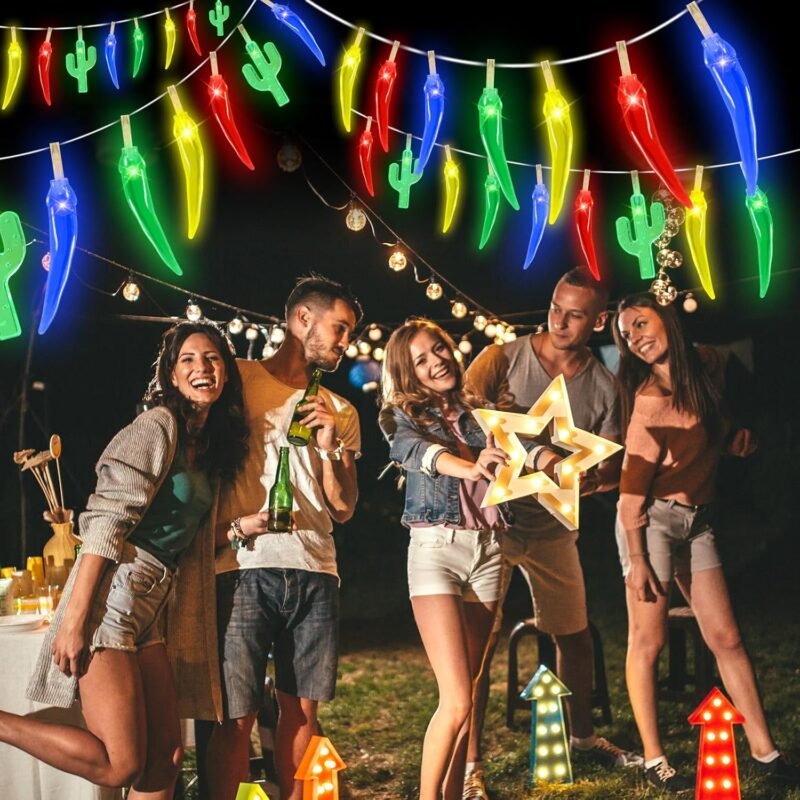 21FT [ 8 Modes & Timer ] Chili Pepper Lights 40LED Cactus String Lights Battery Operated for Indoor Outdoor Garden Pool Kitchen Garden Summer Beach Tropical Mexican Party Cinco De Mayo Decorations - Image 6