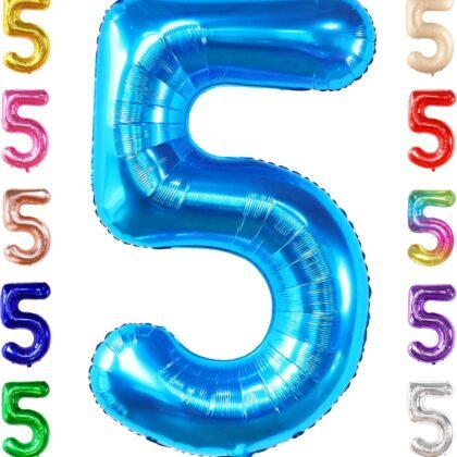 KatchOn, Giant Blue Five Balloon Number - 40 Inch | Number 5 Balloon, 5th Birthday Decorations for Boys | Blue 5 Shark number Balloons | 5 Year Old Balloon for Birthday party | Anniversary Supplies