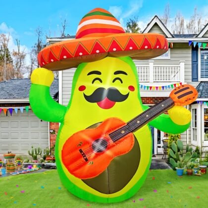 OurWarm 6FT Cinco De Mayo Inflatables, Cinco De Mayo Party Decorations Avocado with Guitar and Sombrero Hat, May 5 Inflatable Avocado Yard Decorations Outdoor for Mexican Party Garden Lawn Yard Decor