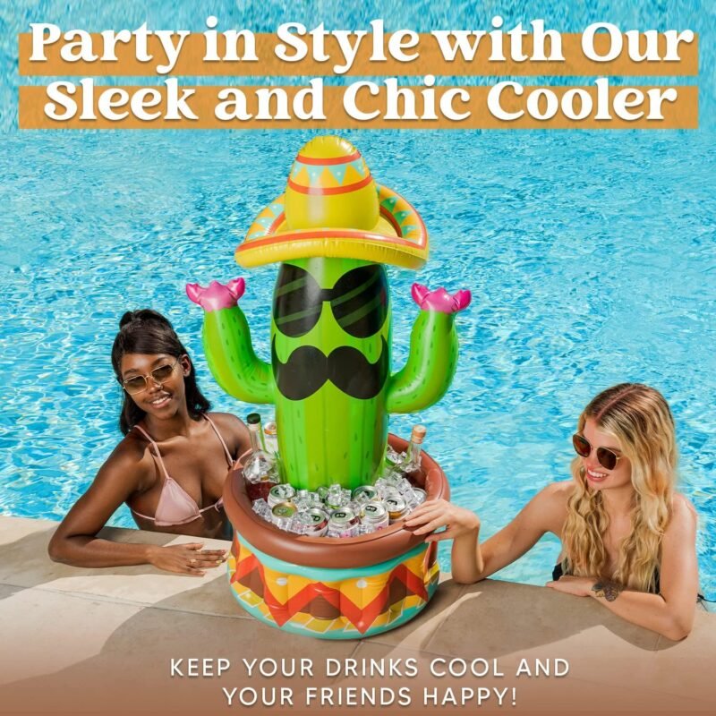 JOYIN 36" Inflatable Cactus Cooler with Sombrero Hat for Fiesta, Cinco de Mayo Party Supplies, Inflatable , Pool Party Decoration - Image 2