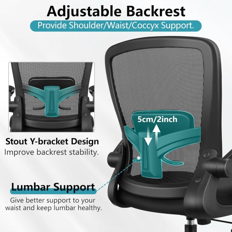 FelixKing Office Chair, Ergonomic Desk Chair Breathable Mesh Chair with Adjustable High Back Lumbar Support Flip-up Armrests, Executive Rolling Swivel Comfy Task Computer Chair for Home Office - Image 4