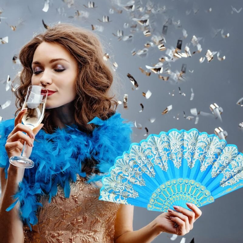 Geetery 50 Pcs Floral Folding Fan Chinese Style Silk Fabric Folding Hand Fan Vintage Flower Patterns Handheld for Wedding Party Favors Home(Fresh Colors) - Image 7