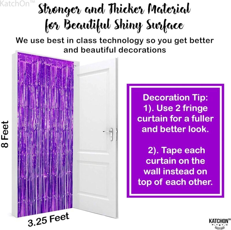 KatchOn XtraLarge Purple Backdrop Curtain - 3.2x8 Feet, Pack of 2 | Party Decorations | Metallic Foil Fringe for Streamers | Halloween Decorations - Image 3