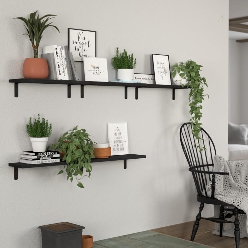 Floating Shelves, 5 Sets Wall Shelves, Wood Floating Shelves for Bedroom Wall Décor, Wall Mounted Floating Bathroom Shelf for Storage, Floating Book Shelf, Living Room – Black - Image 5