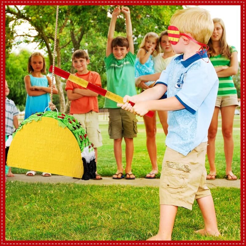 Mini Taco Piñata Mexican Decorations Taco Party Supplies Fiesta Cinco De Mayo Party Decorations with Wooden Stick Paper Blindfold Confetti Set for Adults Girls and Boys, 15.8x 10.3 x 2.8 Inch - Image 6
