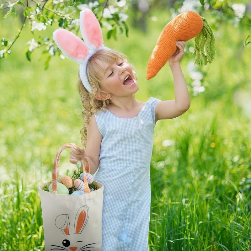 Weewooday 2 Pcs Easter Tote Bags for Kids Easter Canvas Gift Bags Bunny Ears Basket Bags for Boy Girl - Image 6