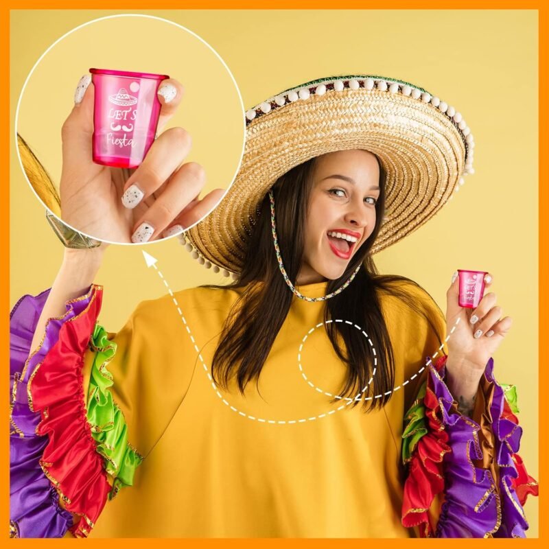 12 Packs Let's Fiesta Shot Glass Necklaces Bead Cinco De Mayo Necklace Plastic Shot Glasses Party Necklaces Mexican Cup for Bachelorette Fiesta Party Favors Supplies, Multi Color - Image 7