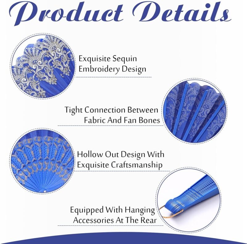Geetery 50 Pcs Floral Folding Fan Chinese Style Silk Fabric Folding Hand Fan Vintage Flower Patterns Handheld for Wedding Party Favors Home(Fresh Colors) - Image 4
