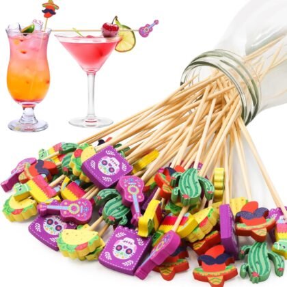 Mexican Fiesta Cocktail Picks 120 PCS Cinco De Mayo Sombrero Toothpicks Skewers for Appetizers Cactus Cupcake Toppers Mexican Taco Birthday BBQ Party Decoration