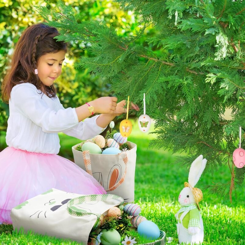 Weewooday 2 Pcs Easter Tote Bags for Kids Easter Canvas Gift Bags Bunny Ears Basket Bags for Boy Girl - Image 7