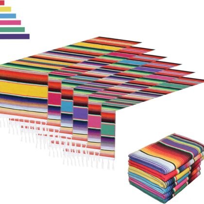 6 Pack Mexican Table Runners 14” x 84” Rainbow Colors Large Boho Mexican Theme Party Decoration for Cinco de Mayo Fiesta Party 6 Serape Table Runner (14” x 84”)