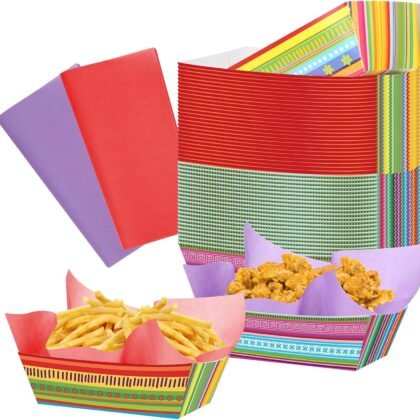 50PCS Mexican Food Trays Fiesta Snack Nacho Popcorn Trays Disposable Paper Food Tray Mexican Food Container Cinco De Mayo Spring Easter Birthday Concession Stand Fiesta Theme Party Supplies