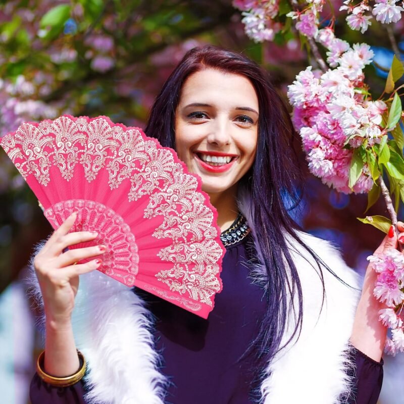 Geetery 50 Pcs Floral Folding Fan Chinese Style Silk Fabric Folding Hand Fan Vintage Flower Patterns Handheld for Wedding Party Favors Home(Fresh Colors) - Image 5